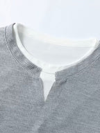 Relax Fit 2 In 1 Notched Collar Waffle T-Shirt & Waffle 7″‌ Shorts