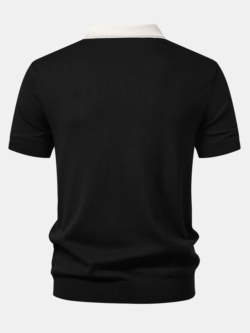 Contrast Striped Ribbed Knit Polo & Elastic Waist Chino Shorts