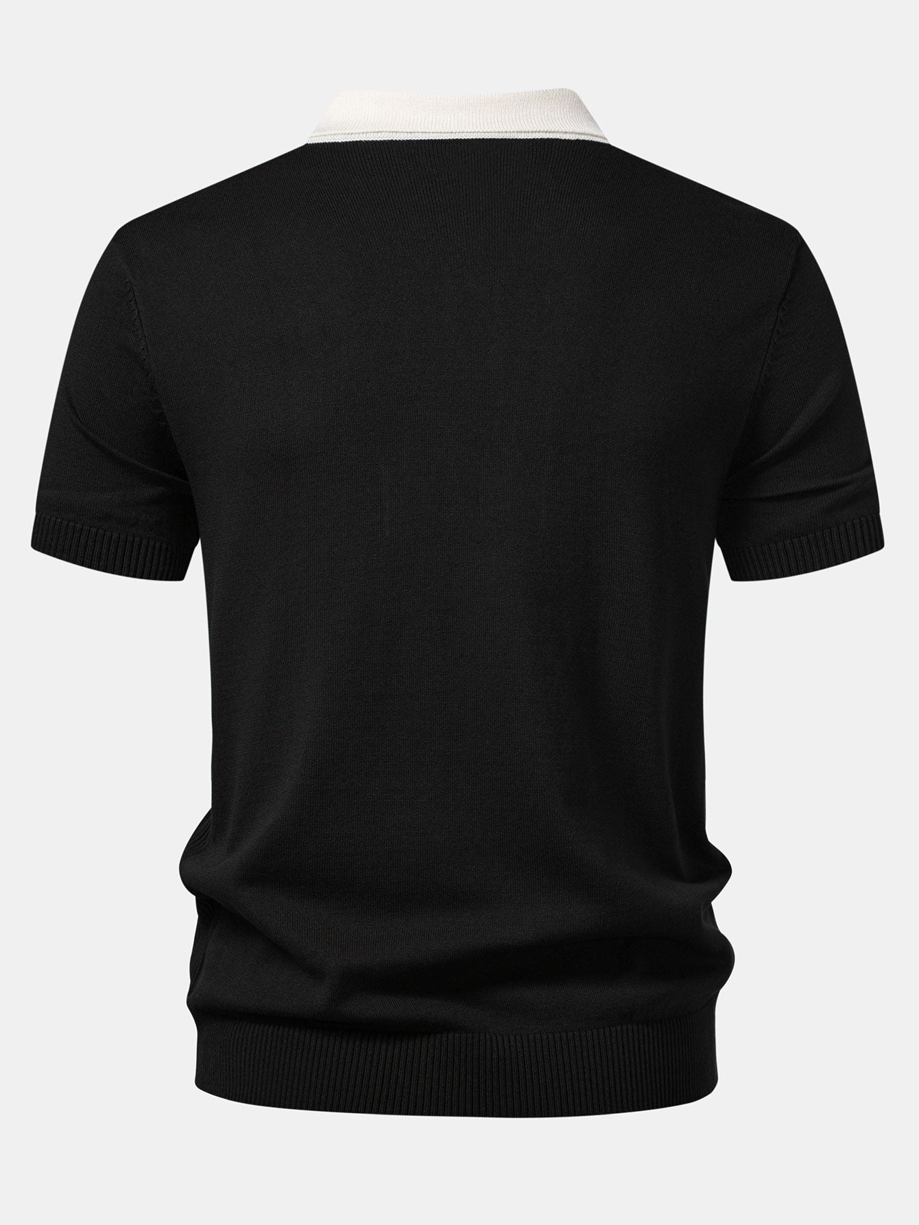 Contrast Striped Ribbed Knit Polo & Elastic Waist Chino Shorts