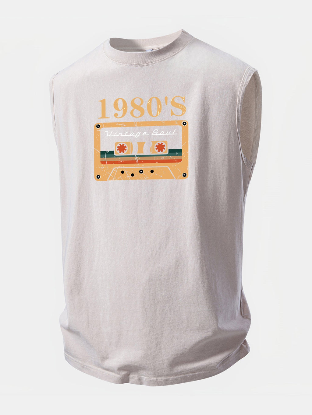 1980's Cassette Tape Print Washed Distressed Tank Top