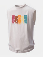 Colorful Mountain Print Washed Distressed Tank Top