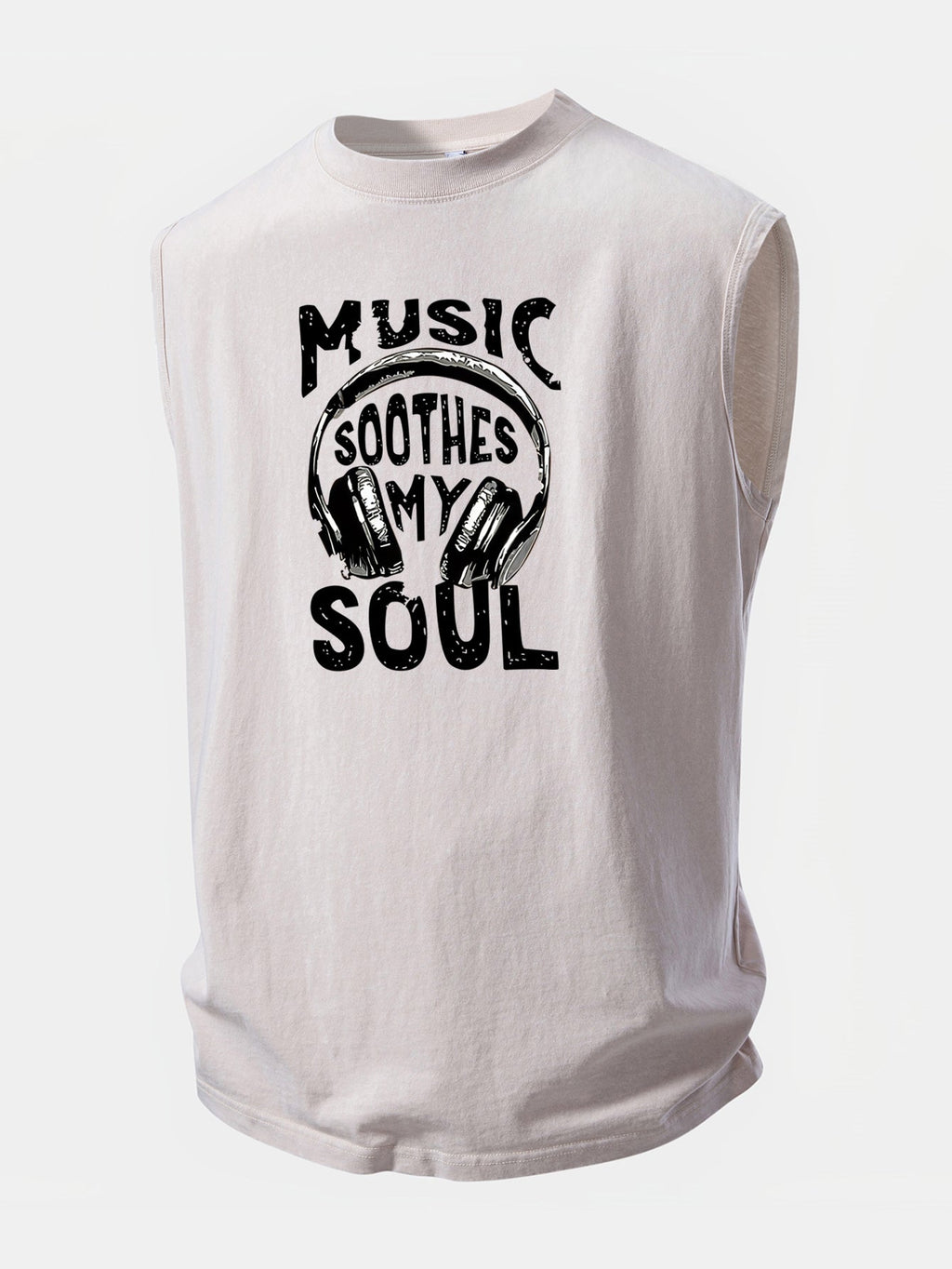Music Headphones Print Washed Distressed Tank Top