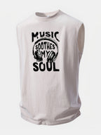 Music Headphones Print Washed Distressed Tank Top