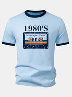 1980‘s Cassette Tape Print Contrast Ringer T-Shirt
