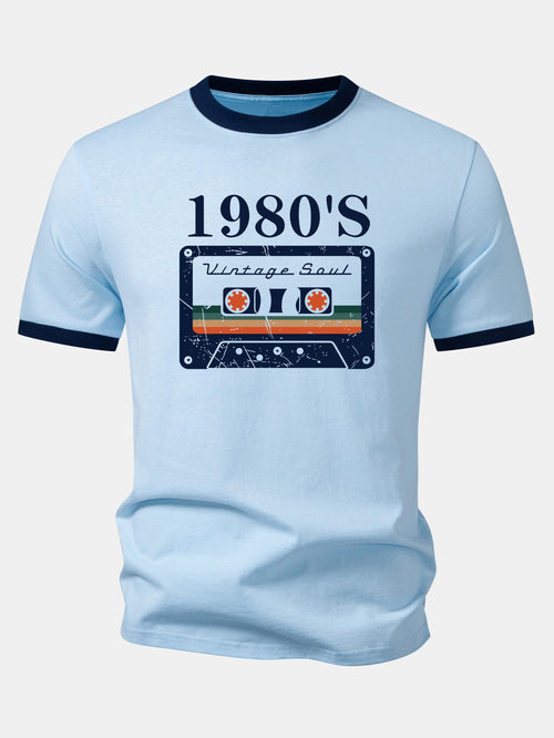1980‘s Cassette Tape Print Contrast Ringer T-Shirt