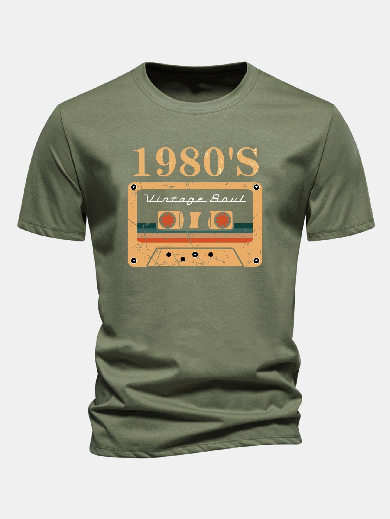 Regular Fit 1980's Cassette Tape Print Cotton T-Shirt