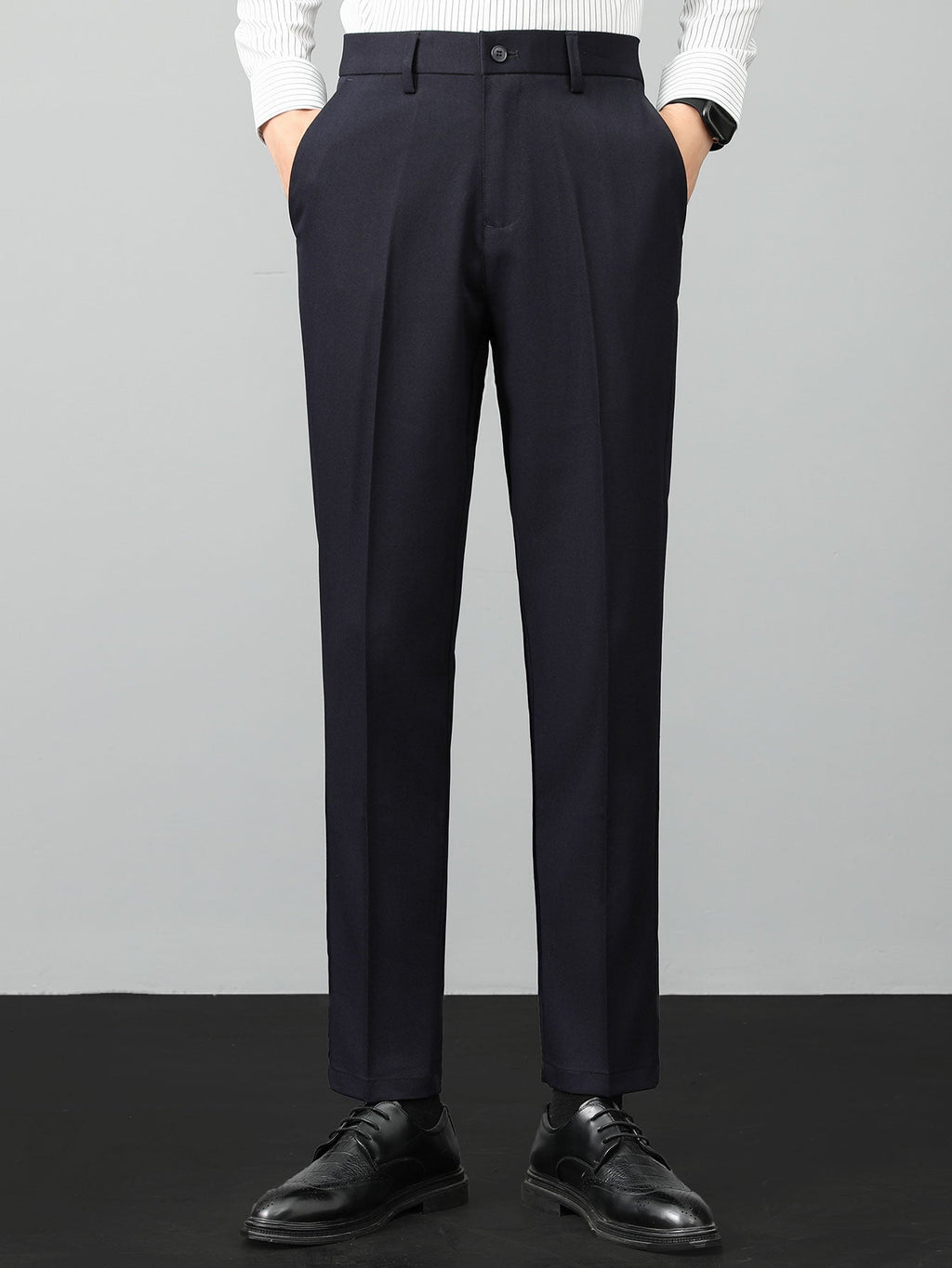 Contrast Striped Ribbed Knit Polo & Slim Fit Tapered Trousers