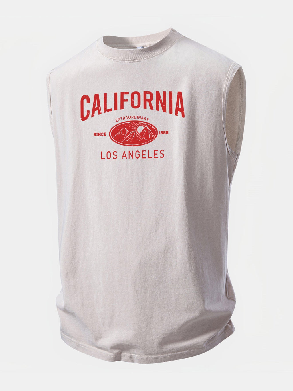 California Mountain Print Washed Distressed Tank Top