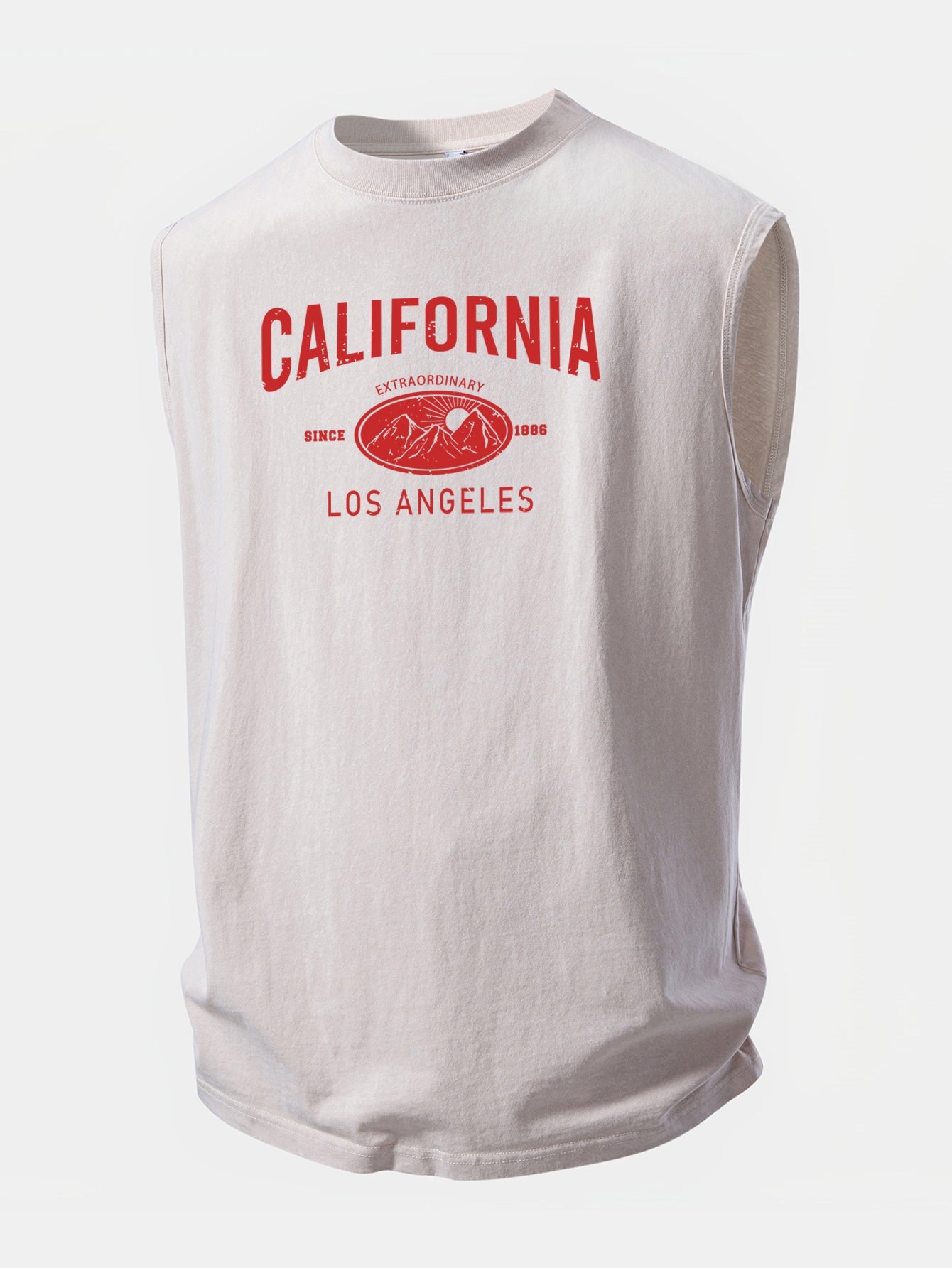 California Mountain Print Washed Distressed Tank Top