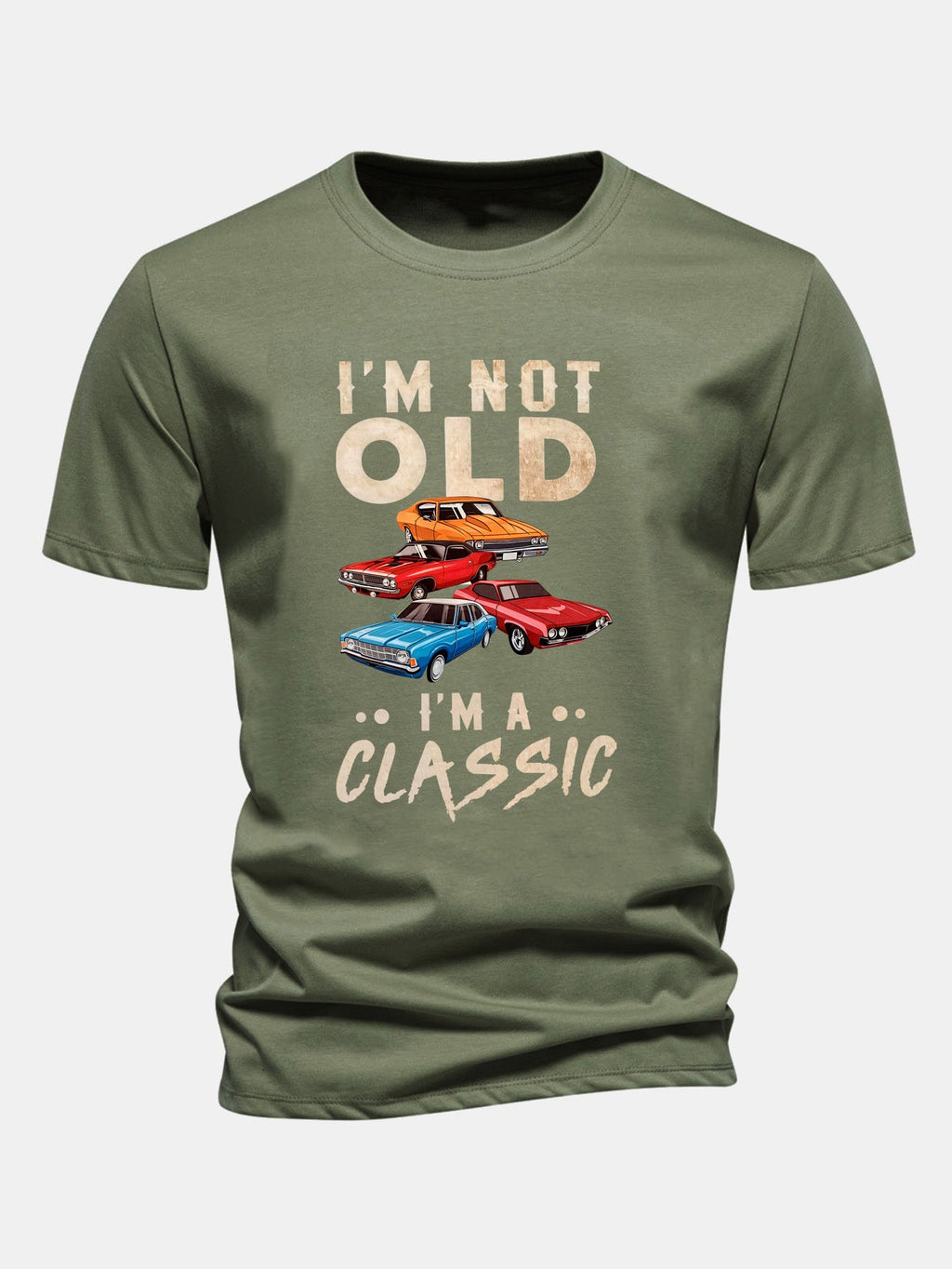 Regular Fit Vintage Car Print Cotton T-Shirt