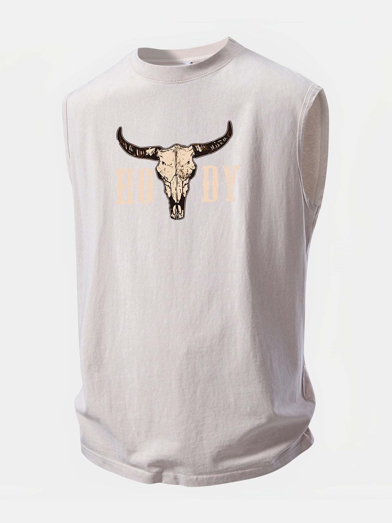Vintage Longhorn Skull Western Cowboy Print Washed Distressed Tank Top