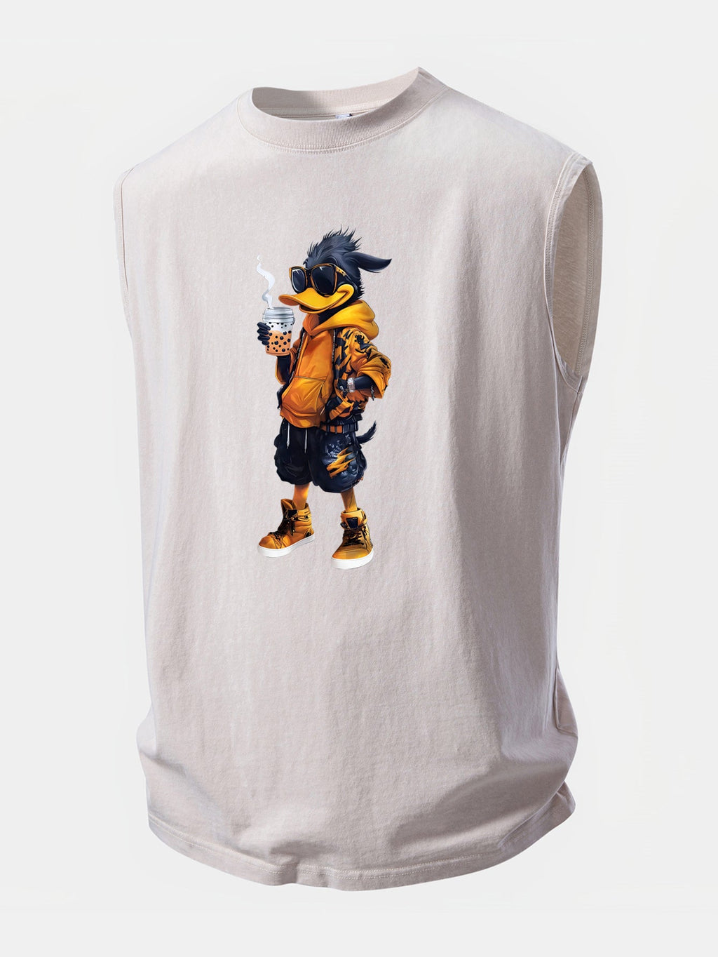 Cool Duck Print Washed Distressed Tank Top