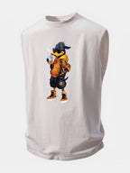Cool Duck Print Washed Distressed Tank Top