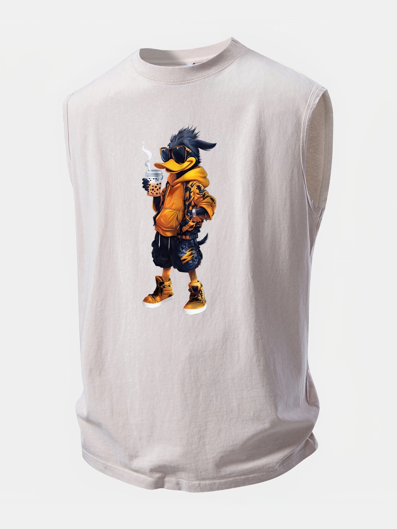 Cool Duck Print Washed Distressed Tank Top