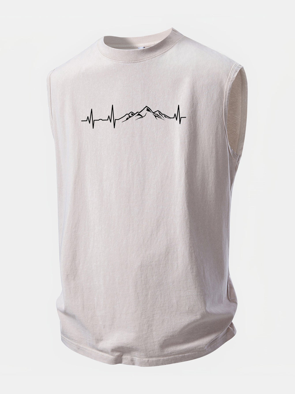 Mountain Heartbeat Print Washed Distressed Tank Top
