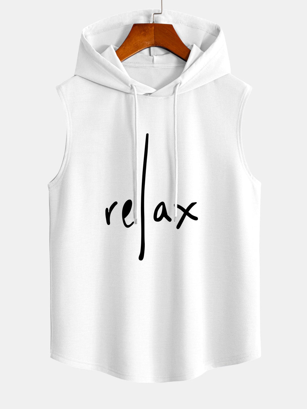 Relax Print Curved Hem Sleeveless Hooded Tank Top