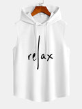Relax Print Curved Hem Sleeveless Hooded Tank Top