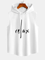 Relax Print Curved Hem Sleeveless Hooded Tank Top