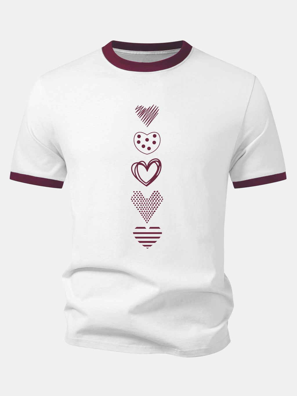 Heart Print Contrast Ringer T-Shirt