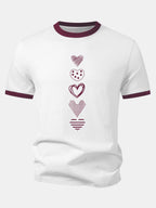 Heart Print Contrast Ringer T-Shirt