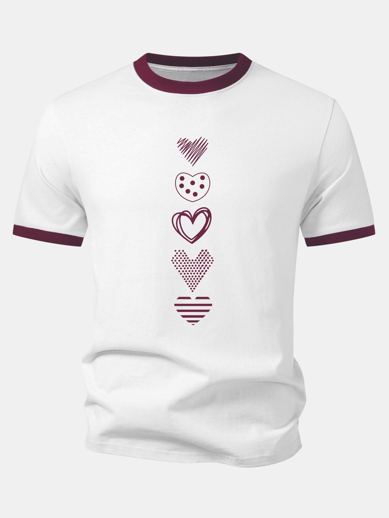 Heart Print Contrast Ringer T-Shirt