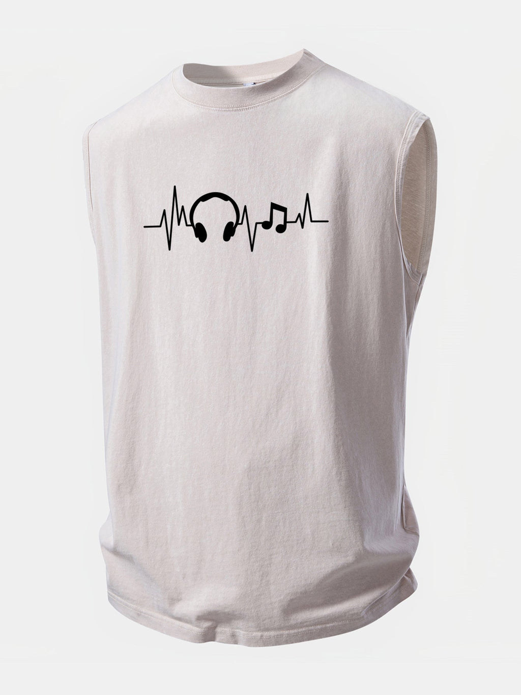 Music Heartbeat Print Washed Distressed Tank Top