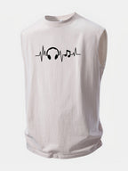 Music Heartbeat Print Washed Distressed Tank Top