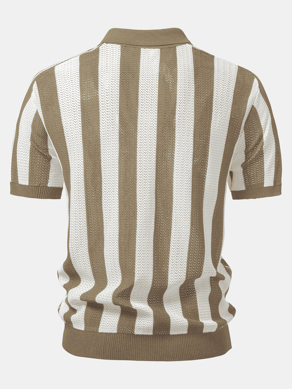 Striped V Neck Open Knit Polo & Crinkle Textured Drawstring 5" Shorts