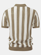 Striped V Neck Open Knit Polo