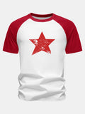 Star Print Cotton Raglan Sleeve T-Shirt