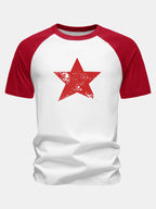 Star Print Cotton Raglan Sleeve T-Shirt