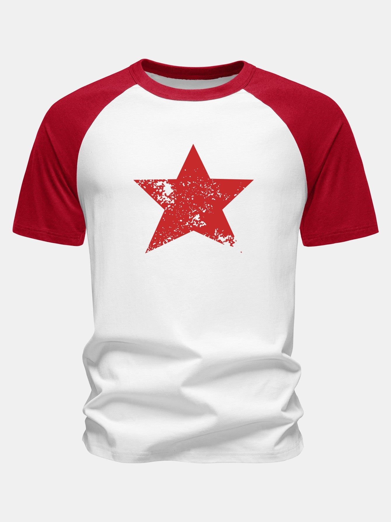 Star Print Cotton Raglan Sleeve T-Shirt