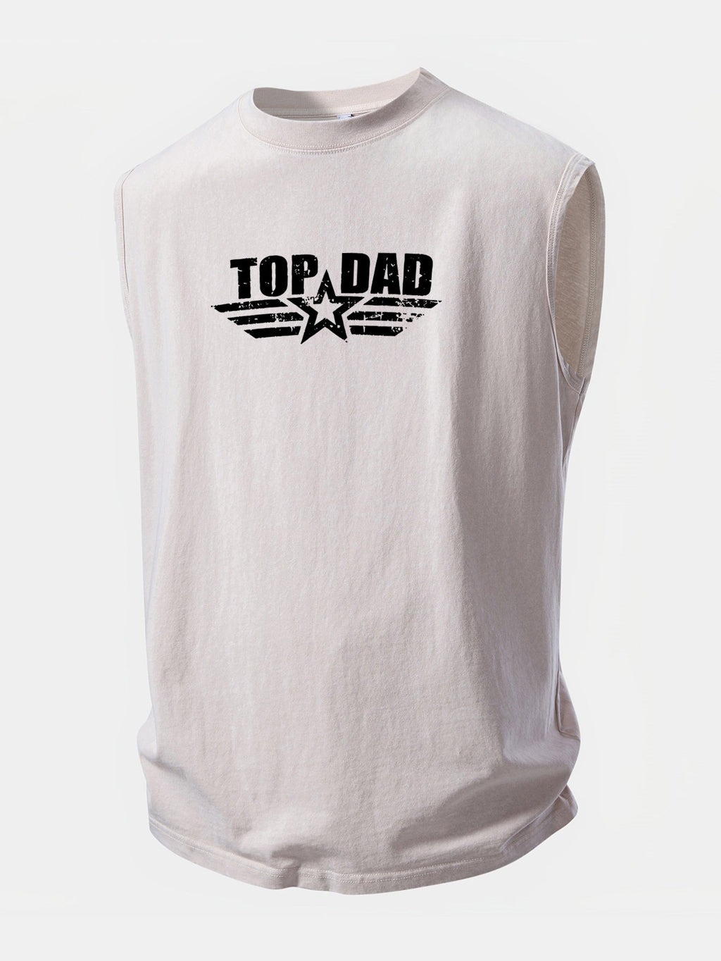 Top Dad Print Washed Distressed Tank Top