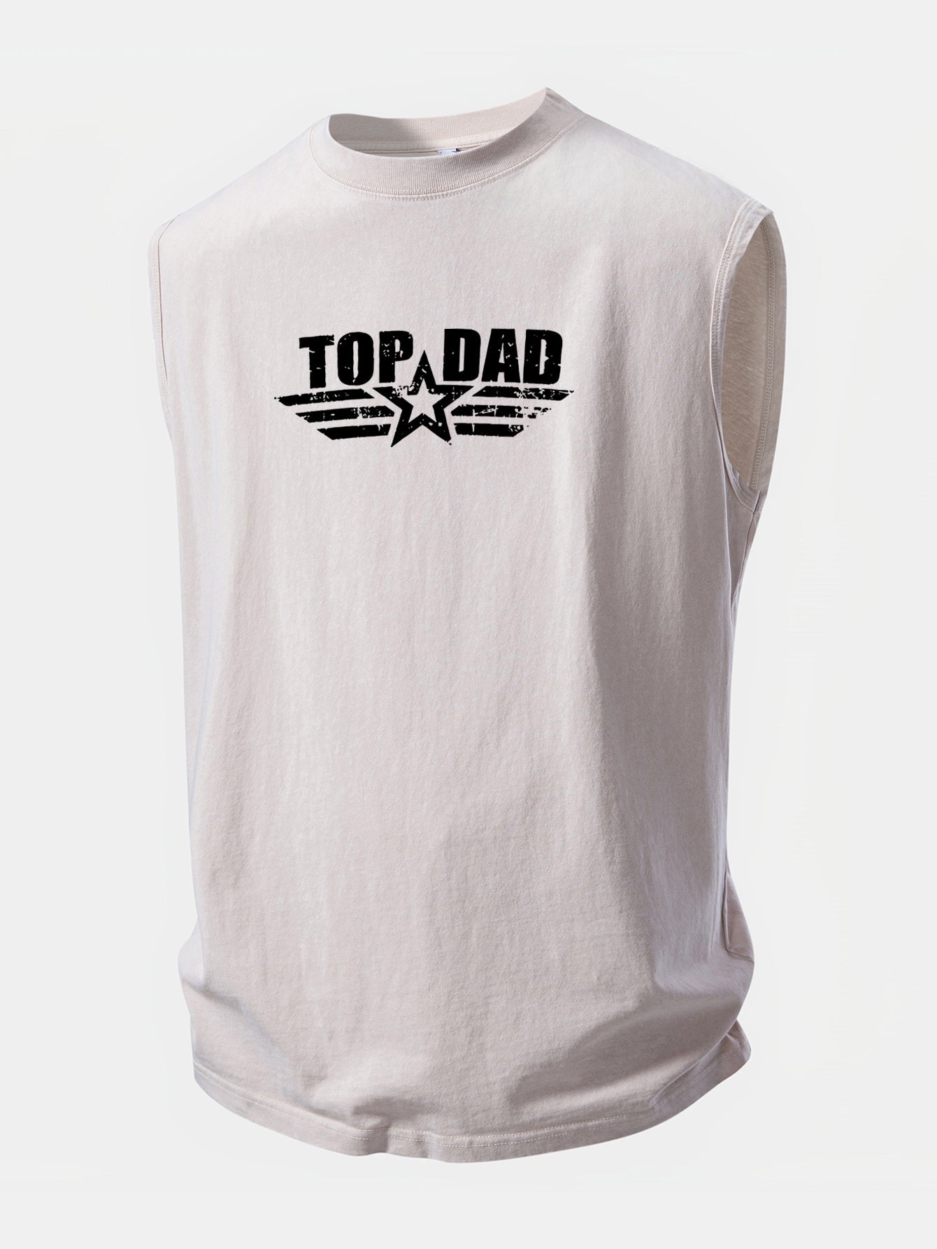 Top Dad Print Washed Distressed Tank Top