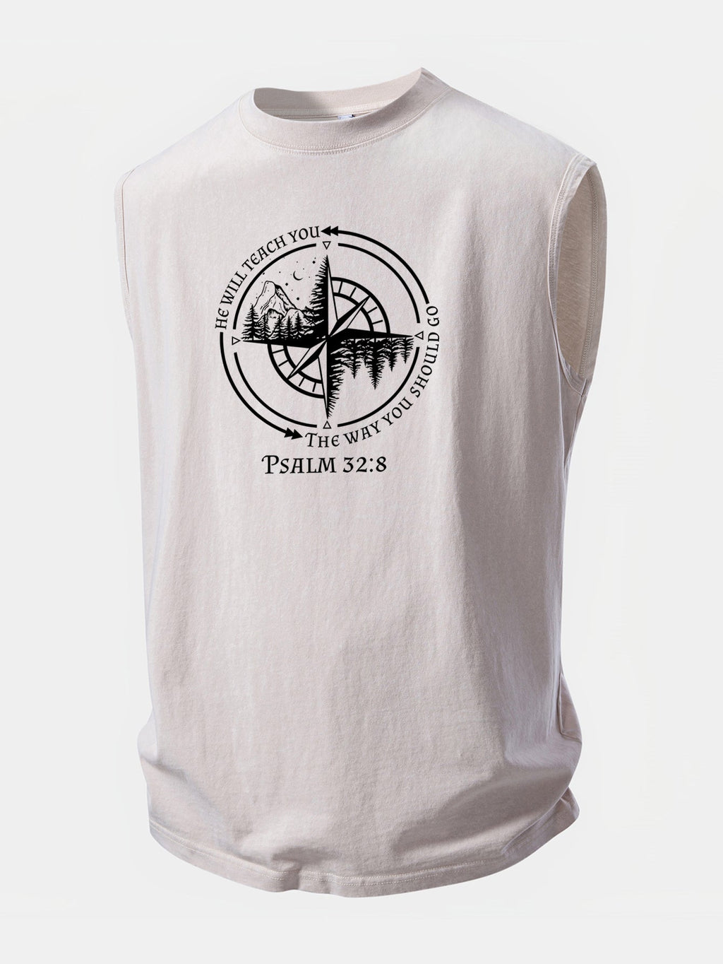Mountain Compass Print Washed Distressed Tank Top