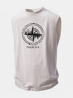 Mountain Compass Print Washed Distressed Tank Top