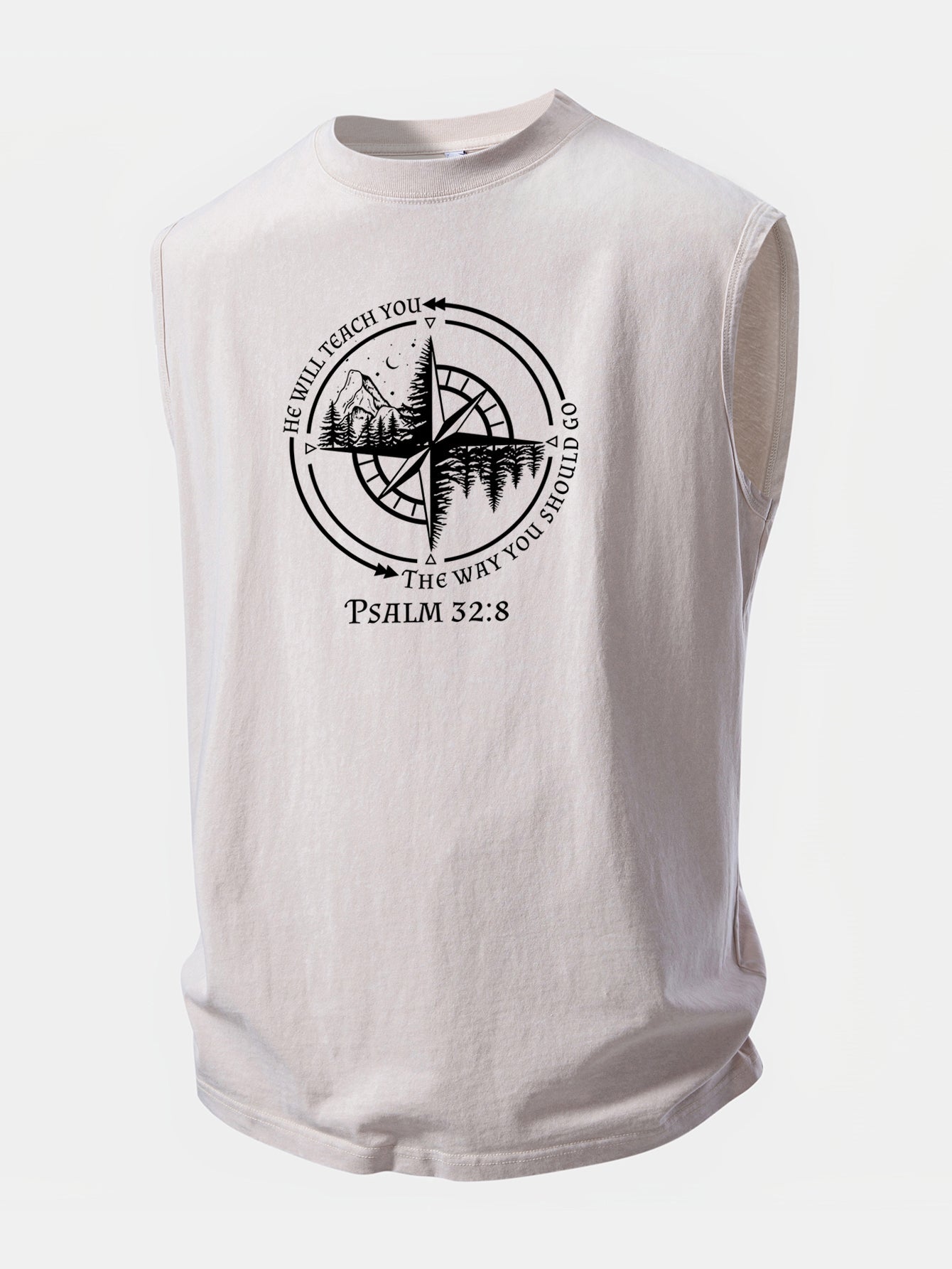 Mountain Compass Print Washed Distressed Tank Top