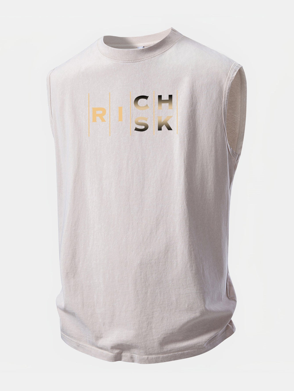 Rich Or Risk Print Washed Distressed Tank Top