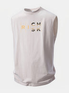 Rich Or Risk Print Washed Distressed Tank Top