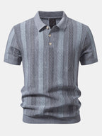 Striped Textured Knit Polo & Elastic Waist Chino Shorts