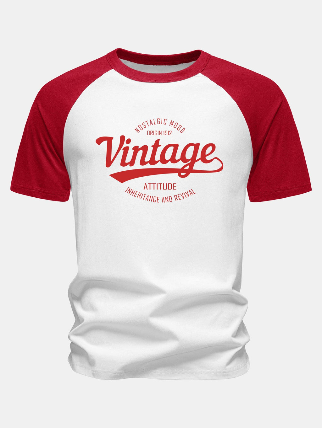 Vintage Print Cotton Raglan Sleeve T-Shirt
