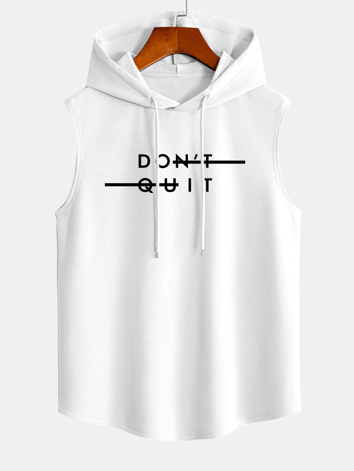 Don't Quit Print Curved Hem Sleeveless Hooded Tank Top