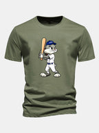 Regular Fit Baseball Rabbit Print Cotton T-Shirt