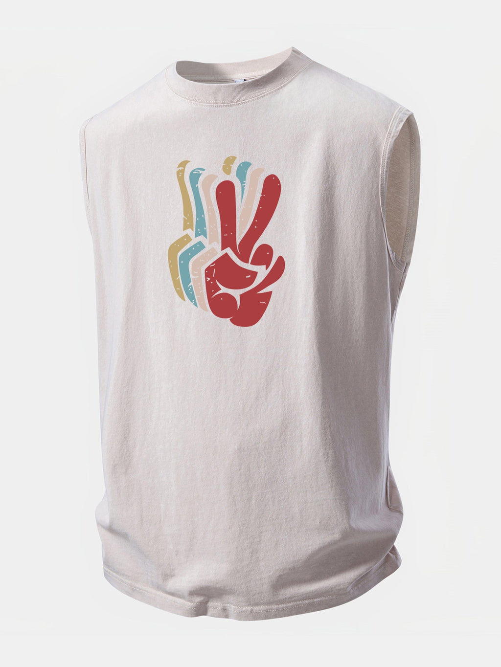 V-sign Print Washed Distressed Tank Top