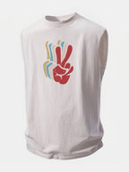 V-sign Print Washed Distressed Tank Top