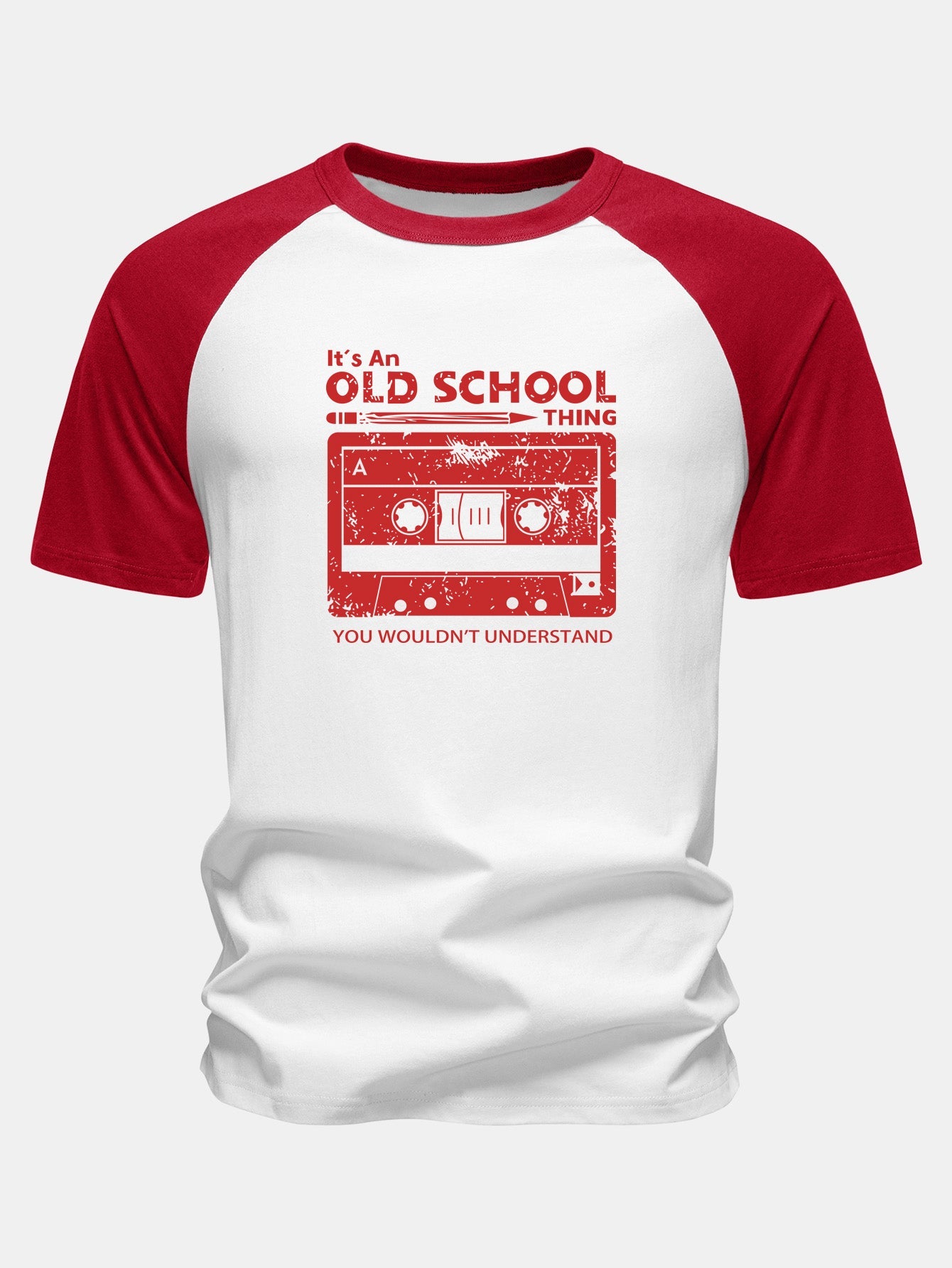 Cassette Tape Print Cotton Raglan Sleeve T-Shirt