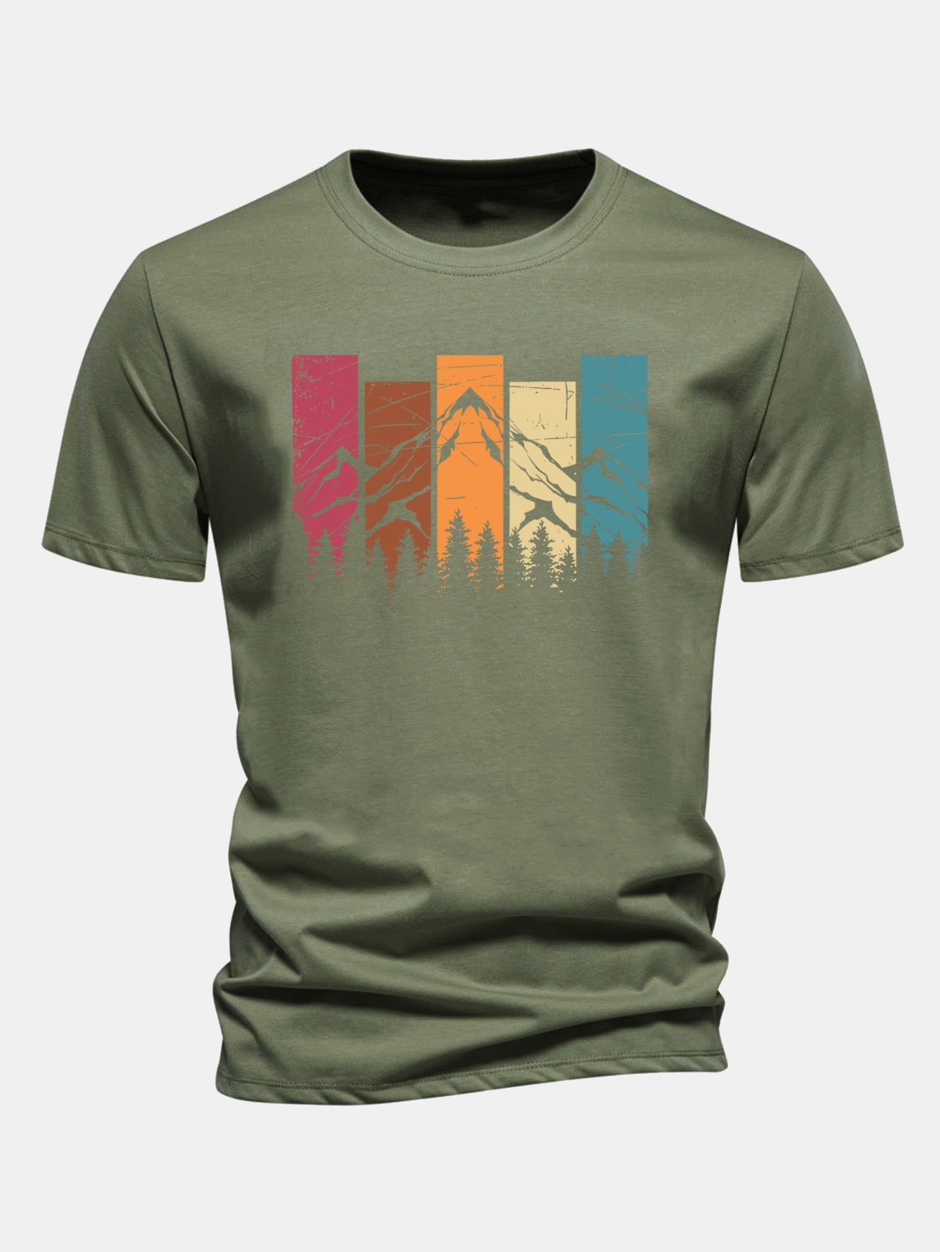 Regular Fit Colorful Mountain Print Cotton T-Shirt