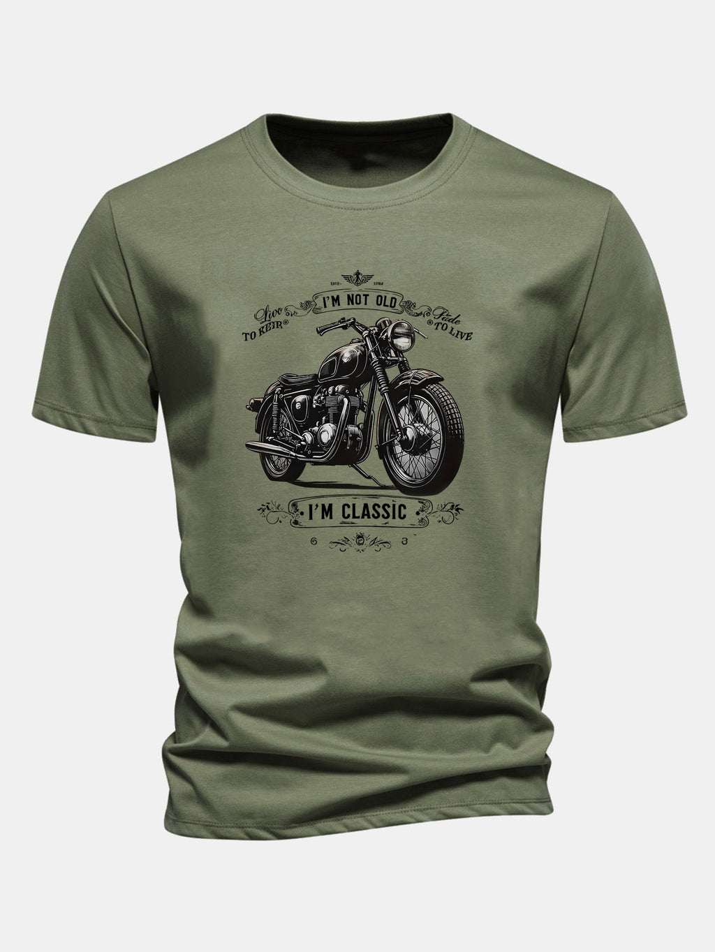 Regular Fit Classic Motorcycle Print Cotton T-Shirt