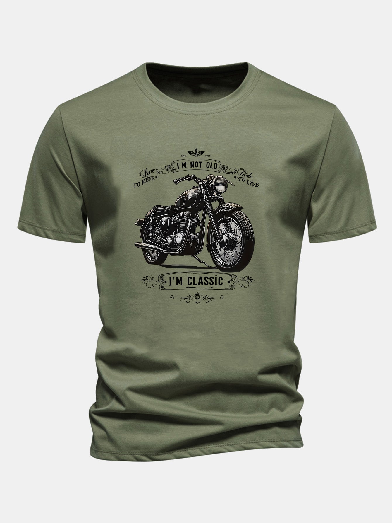 Regular Fit Classic Motorcycle Print Cotton T-Shirt