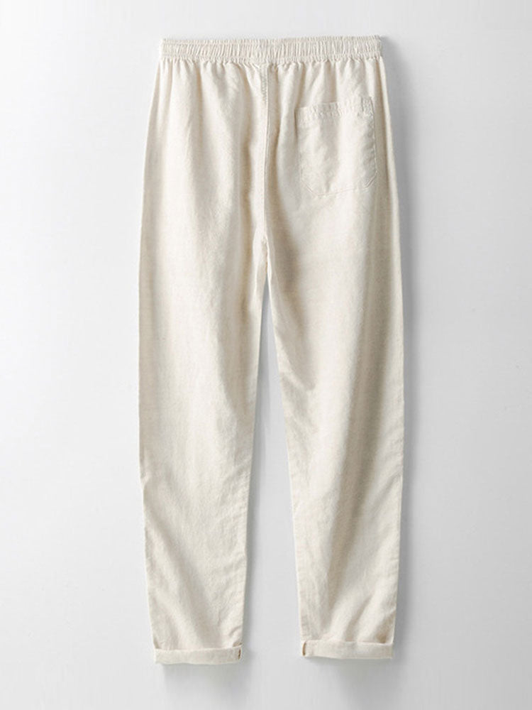Stripe V Neck Knit Polo & Straight Leg Linen Pants